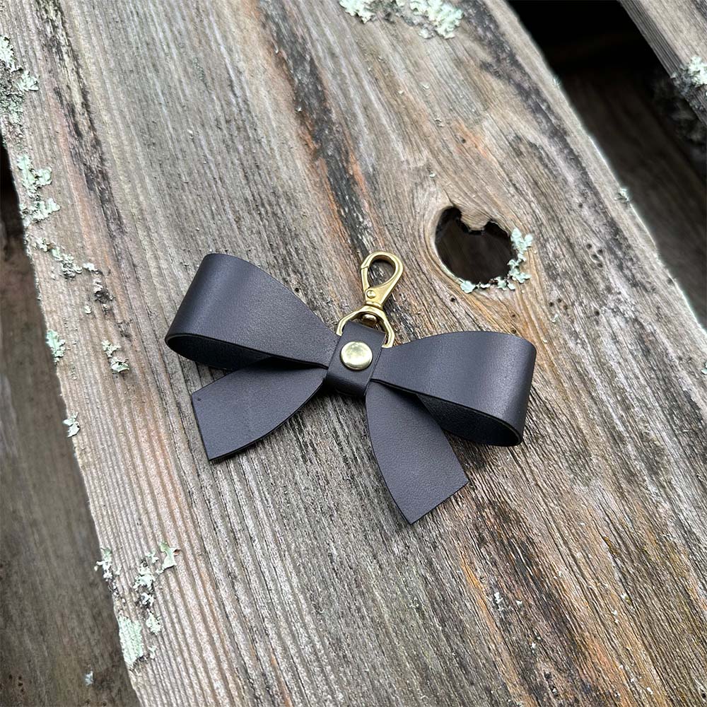 Last State Leather - Handmade Leather Bow - Bag Charm - Black