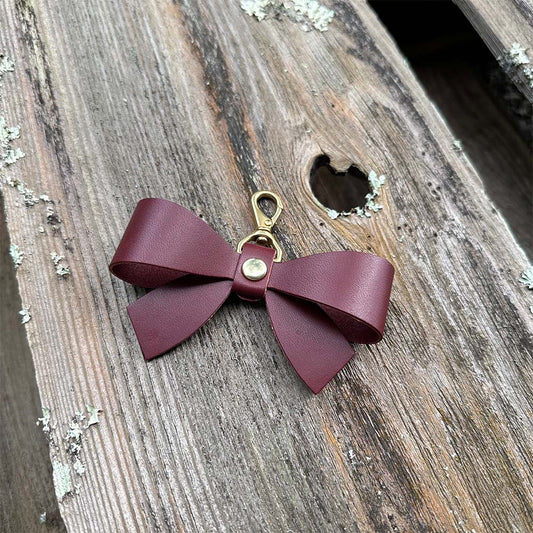 Last State Leather - Handmade Leather Bow - Bag Charm - Burgundy