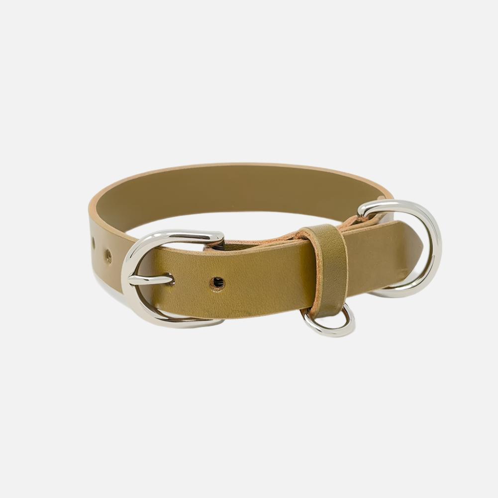 Last State Leather - Medium Leather Collar - Olive/Nickel