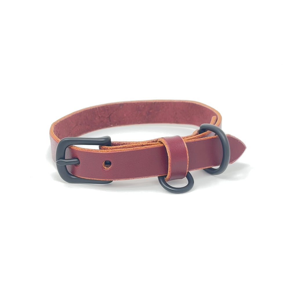 Last State Leather - Small Leather Collar - Burgundy/Black