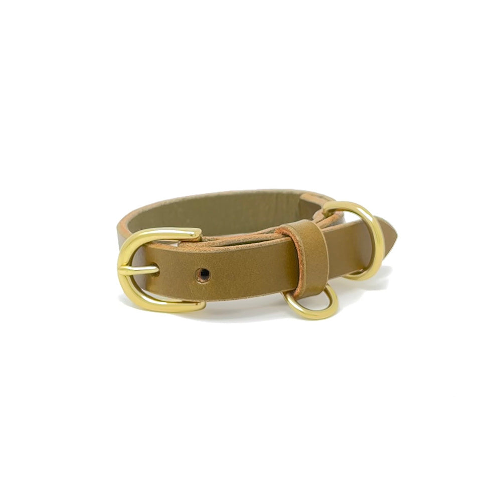 Last State Leather - Small Leather Collar - Olive/Brass