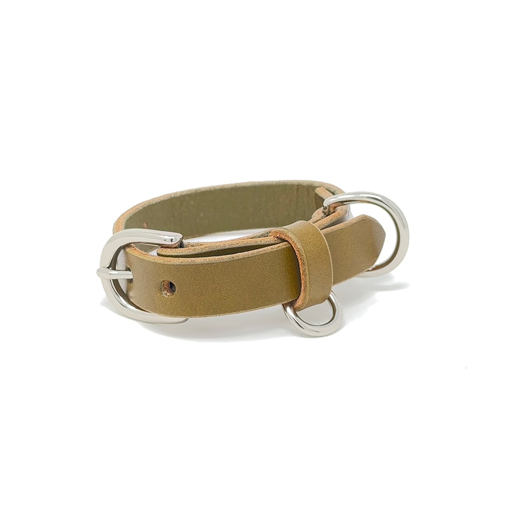 Last State Leather - Small Leather Collar - Olive/Nickel