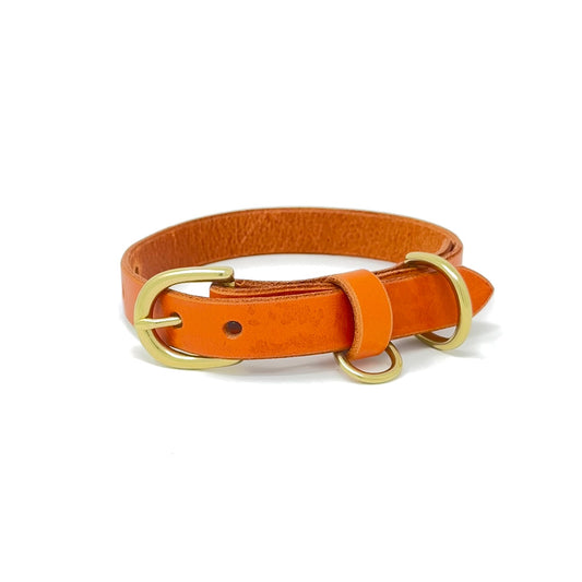 Last State Leather - Small Leather Collar - Orange/Brass