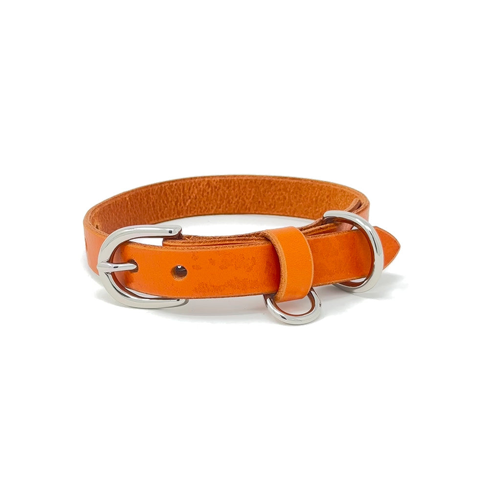 Last State Leather - Small Leather Collar - Orange/Nickel