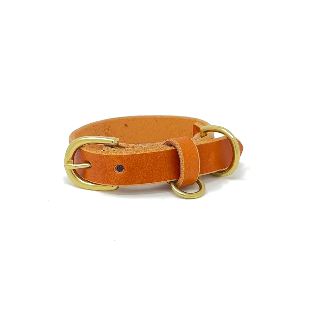 Last State Leather - Small Leather Collar - Tan/Brass
