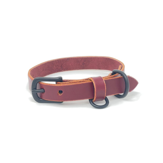 Last State Leather - X Small Leather Collar - Burgundy/Black