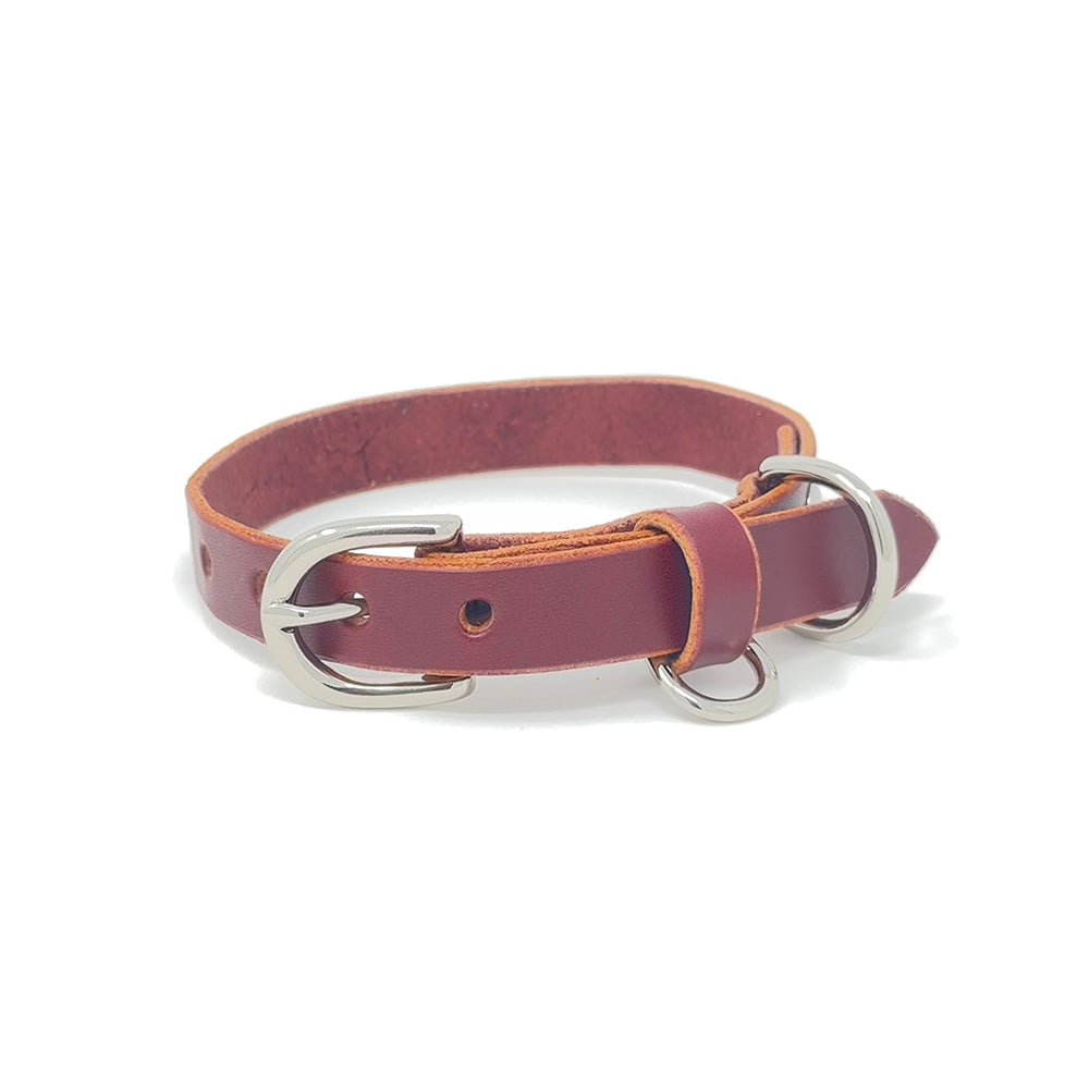 Last State Leather - X Small Leather Collar - Burgundy/Nickel