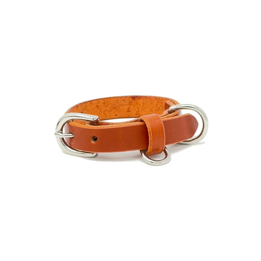 Last State Leather - X Small Leather Collar - Chestnut/Nickel
