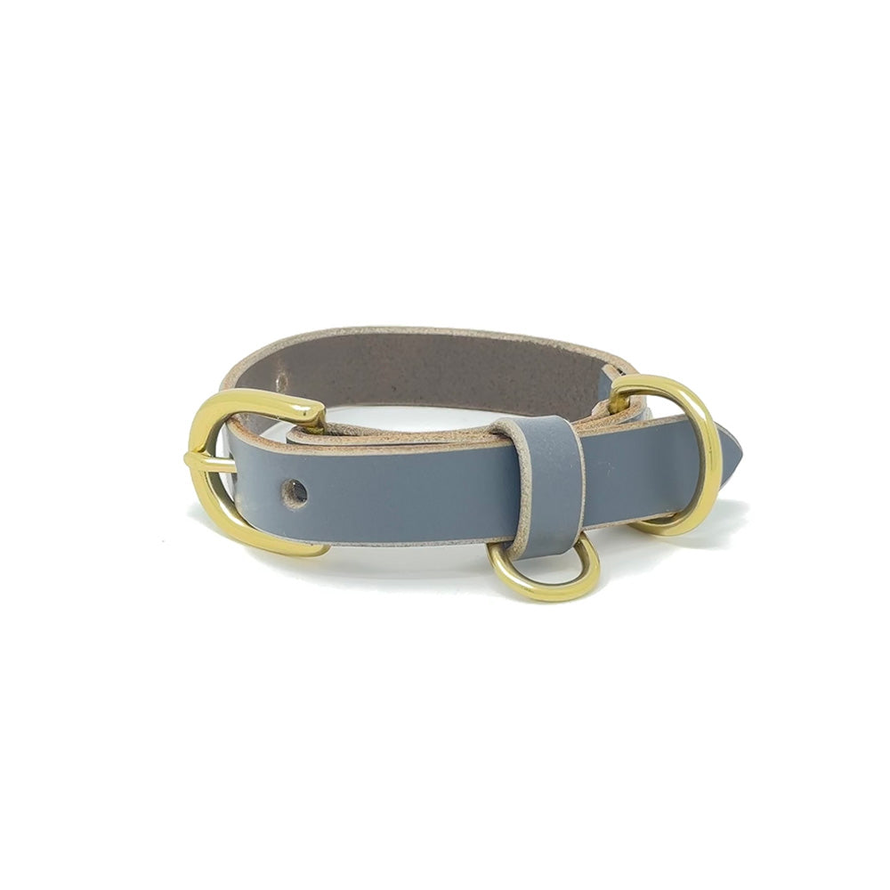 Last State Leather - X Small Leather Collar - Grey/Brass