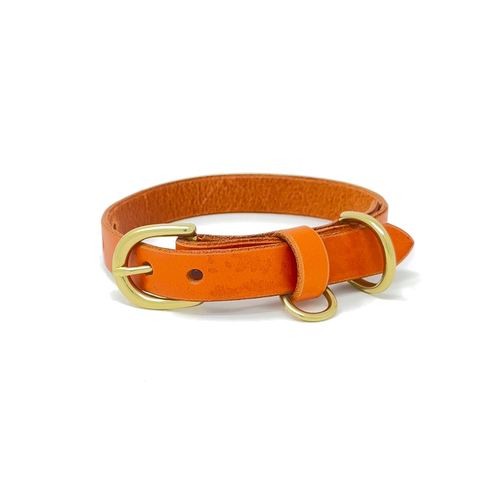 Last State Leather - X Small Leather Collar - Orange/Brass