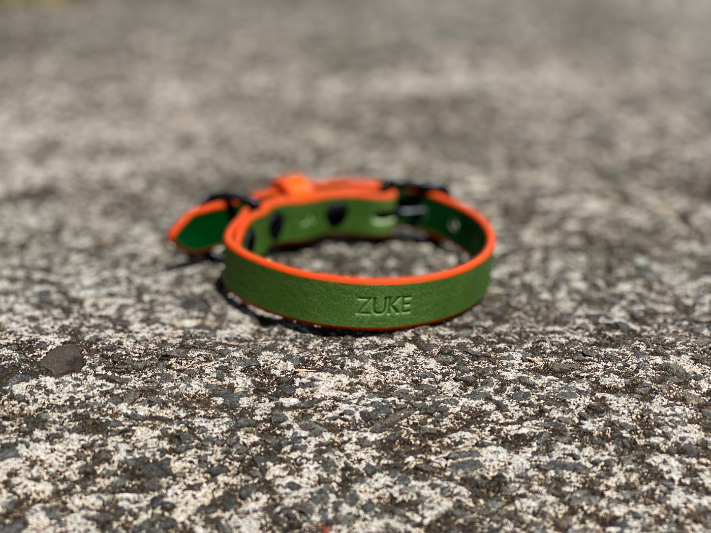 Last State Leather - Custom Small Dog Collar - Green/Orange