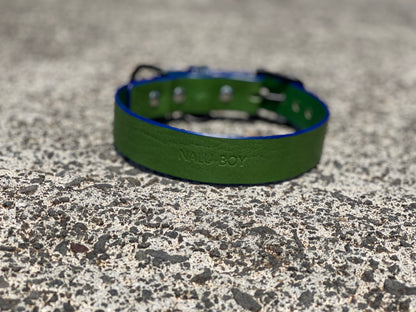 Custom Order: Nalu - L Dog Collar - Green/Blue and Black Hardware - MonogramLast State Leather - Custom Order - Large Leather Dog Collar - Monogram